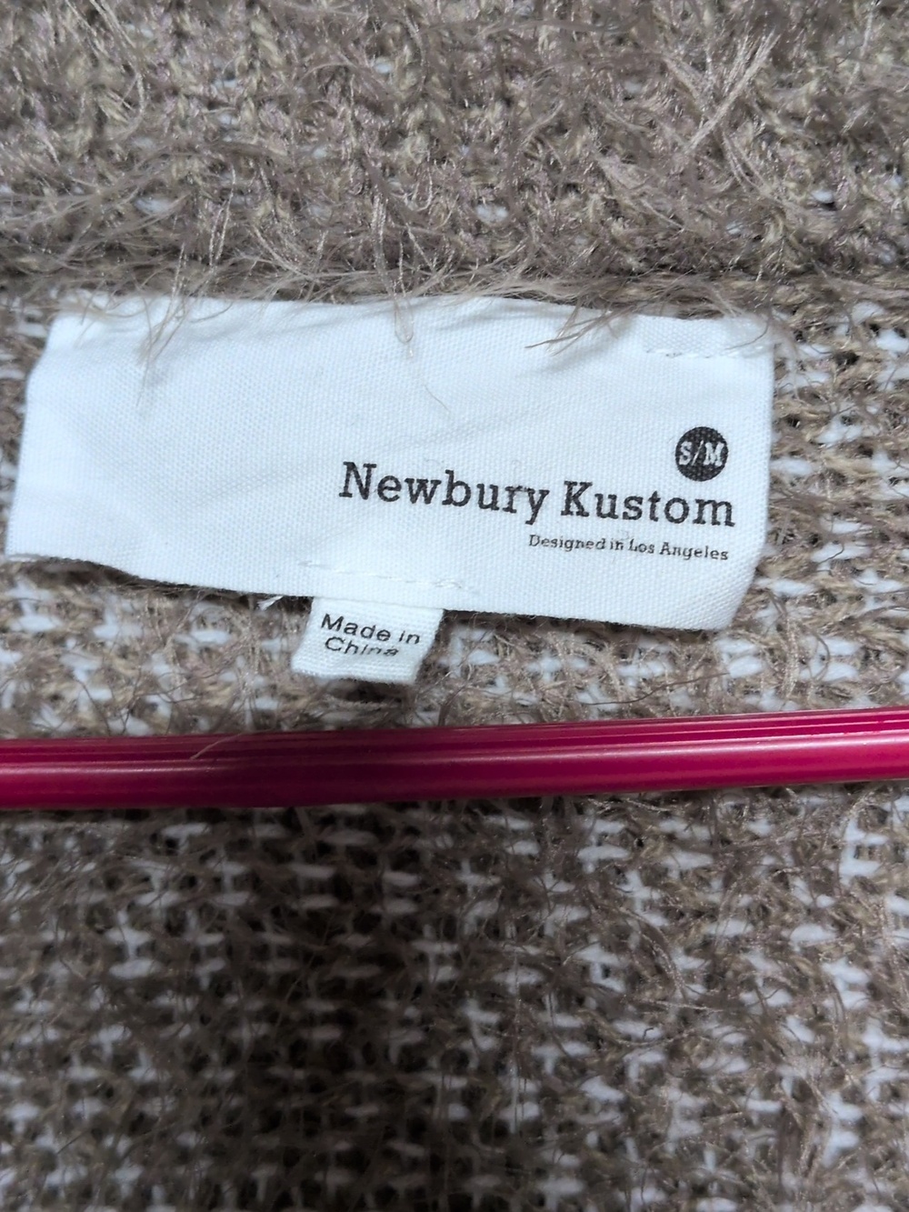 Newbury Kustom Taupe Fuzzy Eyelash Longline Collared Cardigan Sweater Size S/M - Picture 3 of 8
